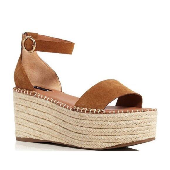Aqua Womens Ria Suede Ankle Platform Espadrilles in brown suede. - Picture 1 of 8